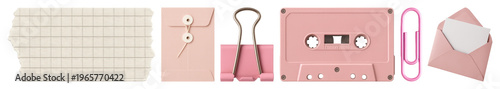 PNG Retro pink office supplies collection on transparent background