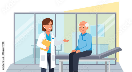 Doctor Consulting Elderly Patient in Clinic