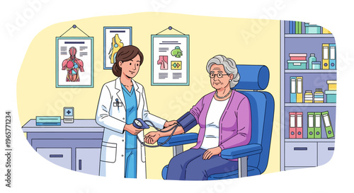 Doctor Checking Senior Patient Blood Pressure