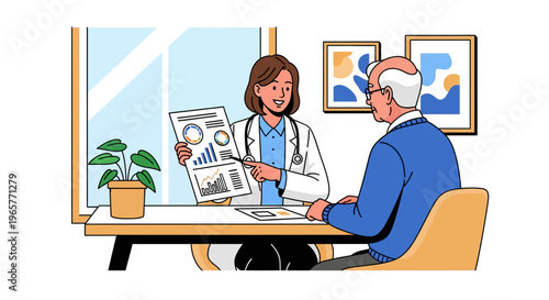 Doctor Consulting Elderly Patient in Medical Office