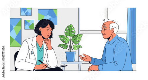 Doctor Consulting With Senior Patient in Office