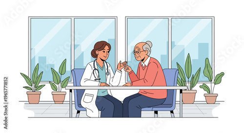 Doctor Consults Senior Patient in Modern Clinic