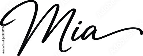 A stylish and elegant signature with the name Mia written in black cursive script on a white background.