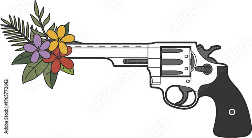 Revolver with Flowers and Leaves pistol weapon