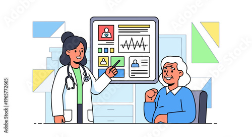 Doctor Shows Health Chart to Smiling Senior