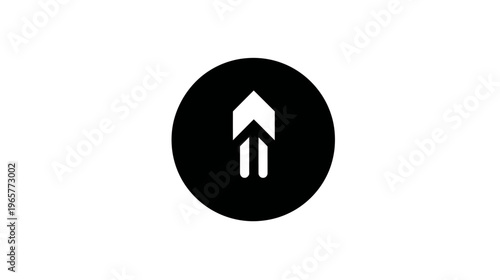 Modern upload icon with an upward arrow in a black circle on a white background. Simple directional graphic design.