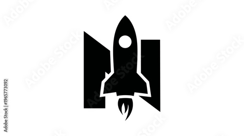 Sleek Black Rocket Launch Icon with Abstract Geometric Design for Startup Business, Technology, Innovation, and Growth