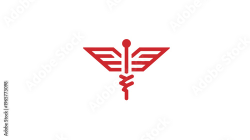 Red Caduceus symbol for medical, healthcare, and pharmacy services. Graphic icon representing health, emergency, and pharmaceutical industries.
