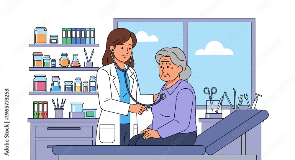 Fototapeta premium Female Physician Examining Senior Patient in Clinic