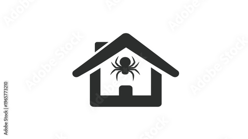 Minimalist House with Spider Icon Vector. Pest Control, Home Security, Insect Infestation, Bug Extermination Symbol Graphic.