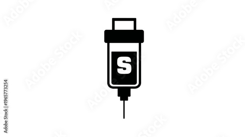 Minimalist medical solution injection icon with 'S' symbol, representing healthcare, science, and therapy