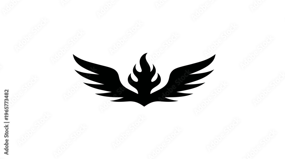 Obraz premium Stylized winged flame graphic, symbolizing power, rebirth, and strength. Abstract fiery wings vector illustration.