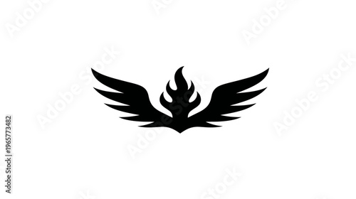 Stylized winged flame graphic, symbolizing power, rebirth, and strength. Abstract fiery wings vector illustration.