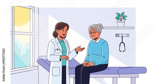 Physician Consulting Senior Patient in Clinic