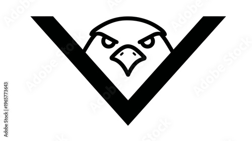 Minimalist black V letter with a stylized eagle or hawk head peering out, symbolizing strength, vision, and determination.