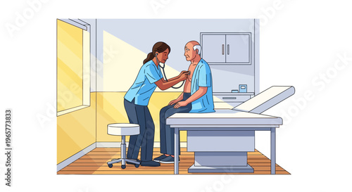 Physician Examining Senior Patient in Bright Clinic
