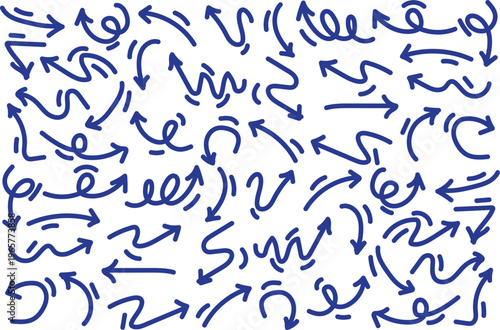 A blue arrows pointing in different directions on a white background