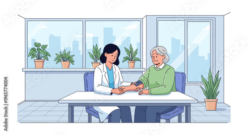 Physician Monitoring Elderly Patient Vital Signs