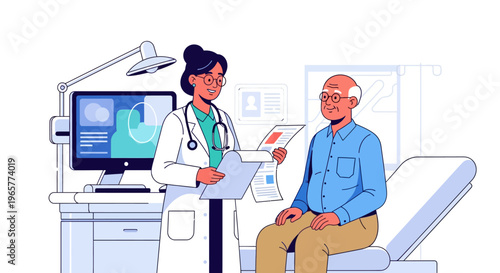 Physician Reviewing Medical Charts With Elderly Man