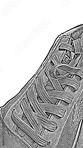 Artistic black and white sketch of sneaker laces. Detailed close-up of footwear texture for fashion, lifestyle, and urban streetwear concepts.