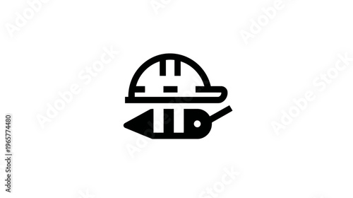 Construction worker safety hard hat and measurement tool vector icon. Building industry engineering equipment outline symbol.