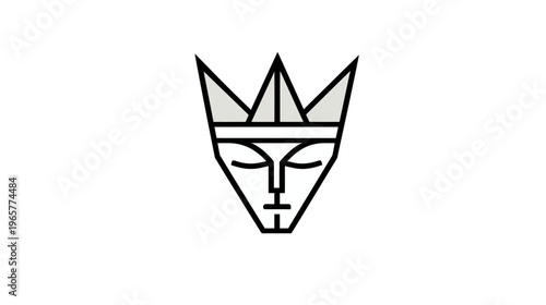Modern Geometric Face with Crown Illustration. Stylized abstract royal head vector art, minimalist design concept.