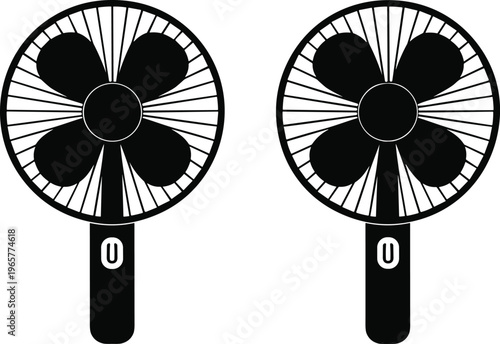 Handheld fan line icon set featuring portable electric cooling device outline vector collection modern minimal summer appliance design symbols