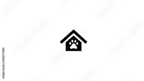 Minimalist black house icon with an animal paw print inside, symbolizing pet-friendly homes, animal shelters, or veterinary care