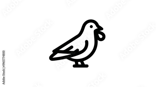 Simple black line art bird icon. Minimalist vector illustration of a generic fowl or pigeon. Clean design element.