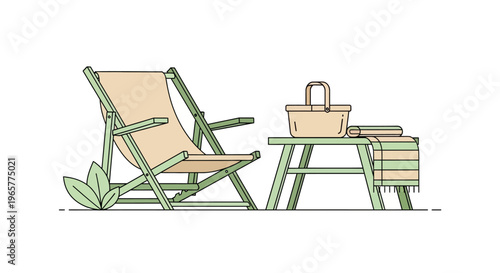 Green folding beach chair and table.