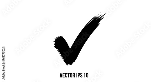 A large black brush stroke check mark vector graphic with text