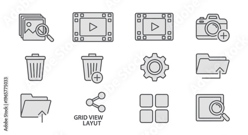 Collection of media and editing icons.