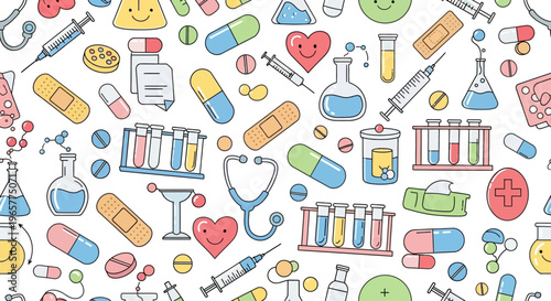 Medical equipment and health care symbols.