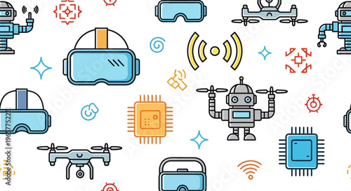 Robot with drone and virtual reality.