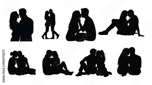 A collection of intimate moments depicted with couples embracing kissing and sharing affection a striking silhouette high quality professional