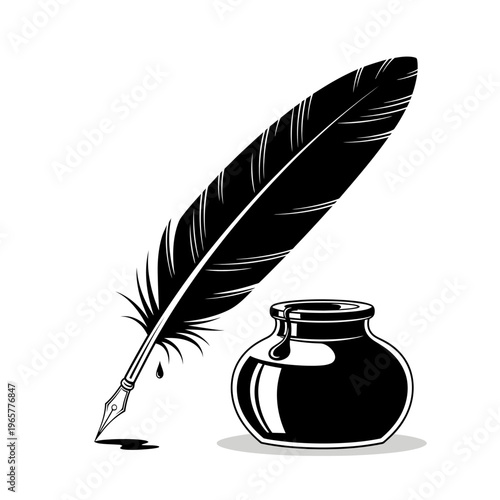 Rabindra Jayanti celebration icon with quill pen and inkwell vector
