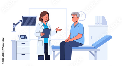 Doctor Advising Elderly Patient in Modern Clinic