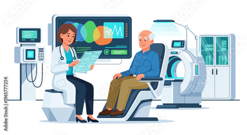 Doctor Consulting Elderly Patient in Modern Clinic