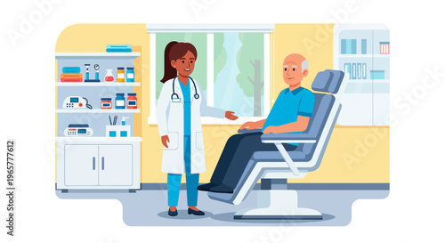 Doctor Consulting Senior Patient in Modern Clinic