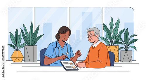 Doctor Consulting Senior Patient in Modern Office