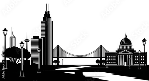City Skyline with Bridge.