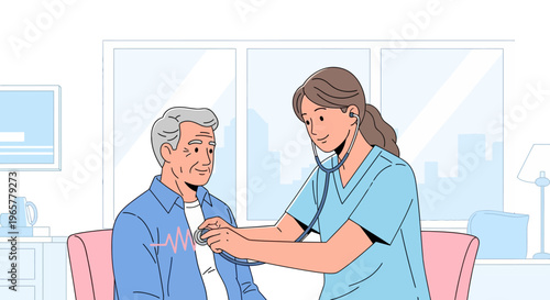 Female Doctor Checking Senior Patients Heartbeat