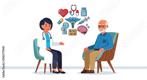 Female Doctor Consulting Senior Male Patient