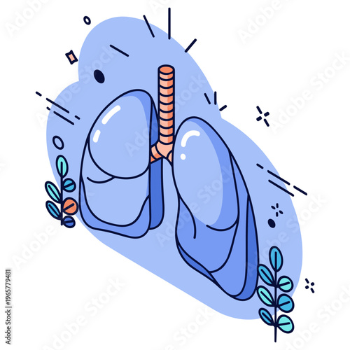 Illustrated human lungs with bronchi trachea and decorative elements
