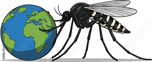 Giant mosquito on planet earth suggesting global disease spread and danger vector health care medical research science biology