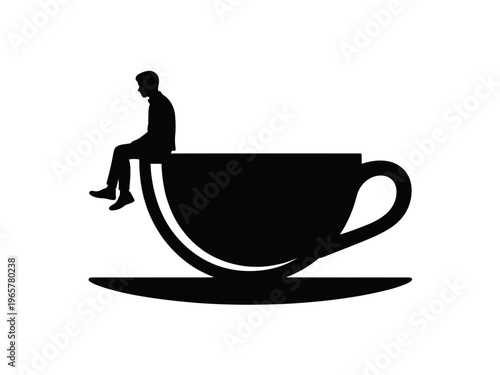 Cup of coffee and tea on white mugs with saucers on a table