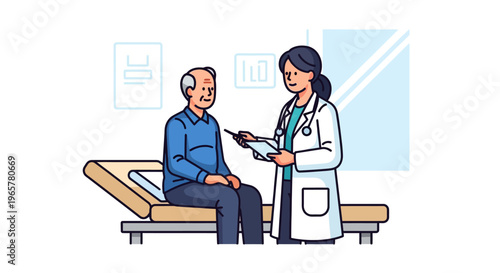 Physician Consulting Senior Patient in Modern Clinic