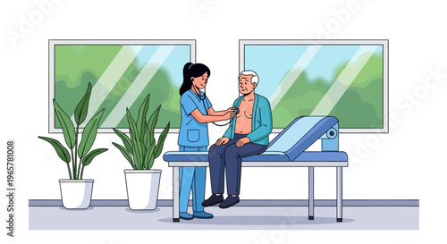 Physician Examining Senior Patient With Stethoscope