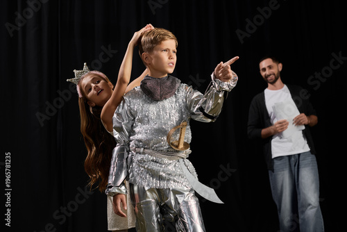 Exciting theater workshop with a stylish tutor engaging kids in performance art
