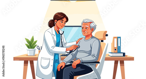 Caring Physician Checking Elderly Patient Health